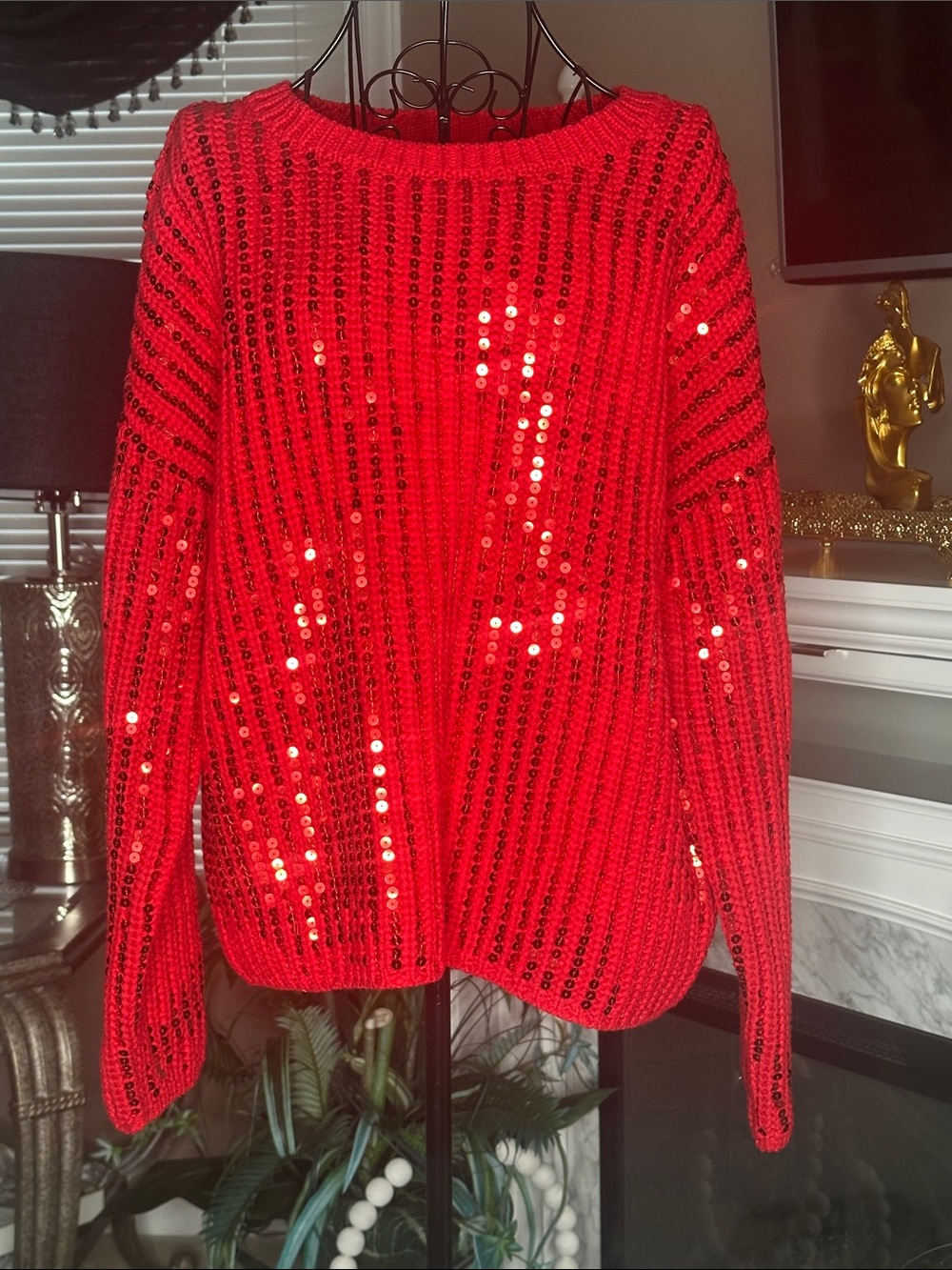 INC International Concepts Red Sequin Crewneck Sweater